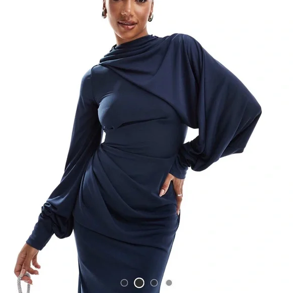 🆕 listing! ASOS Blue Ruched Long Sleeve Gown - Picture 10 of 12